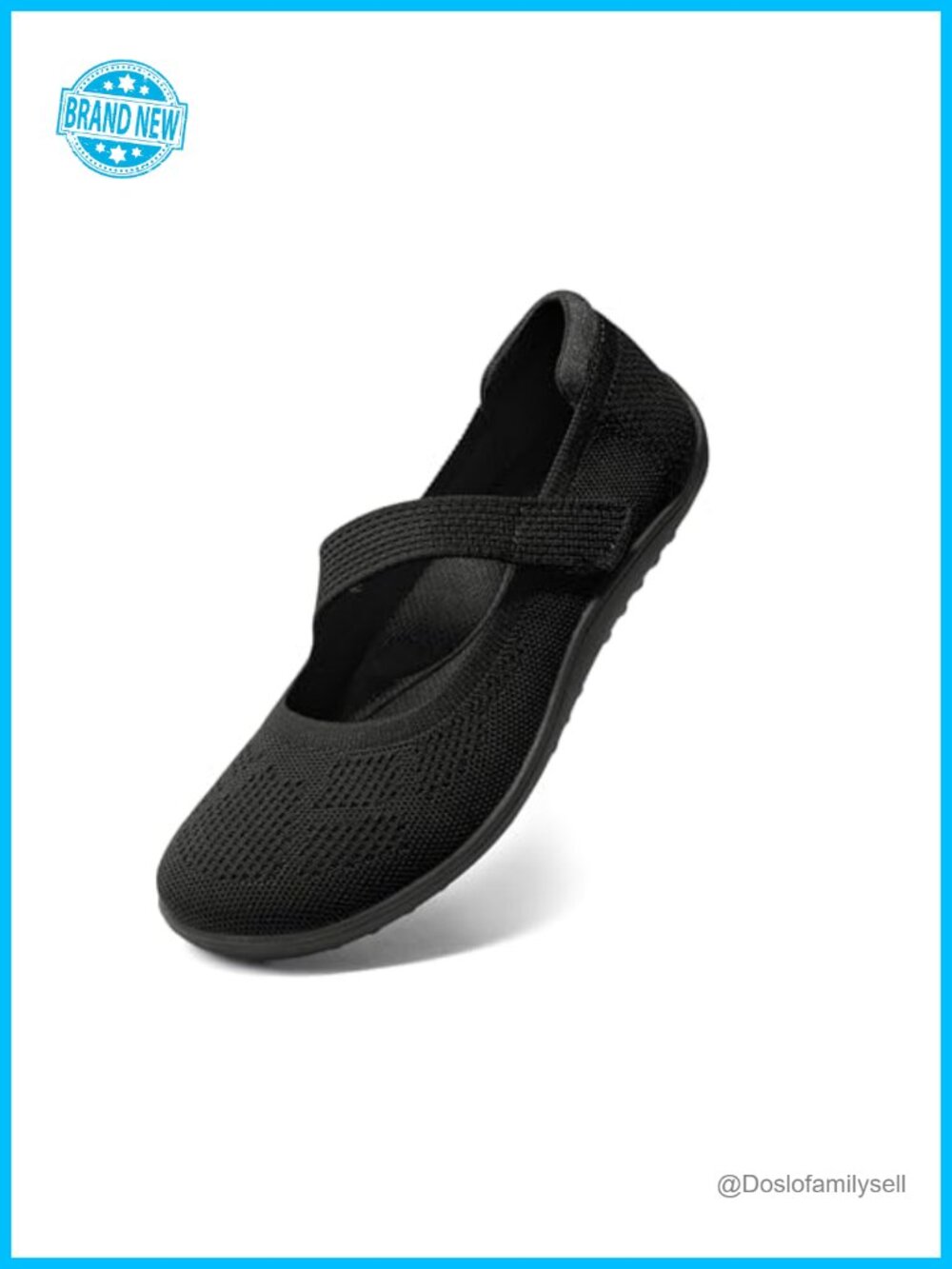 Wide Toe Box Mary Jane Flats Adjustable Strap Washable Knit Comfort Shoes